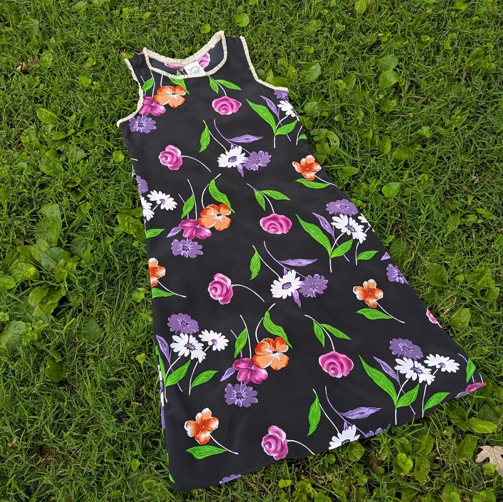 Vintage 90s Great Escape Black Floral Mini Dress